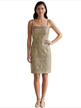 Isabel Ardee Designer Jaquard Spaghetti Strap Sheath Dress Celery Green Size 6
